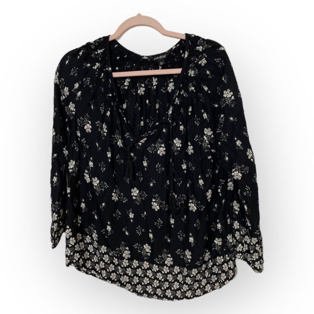 Lucky Brand Black Floral Peasant Blouse